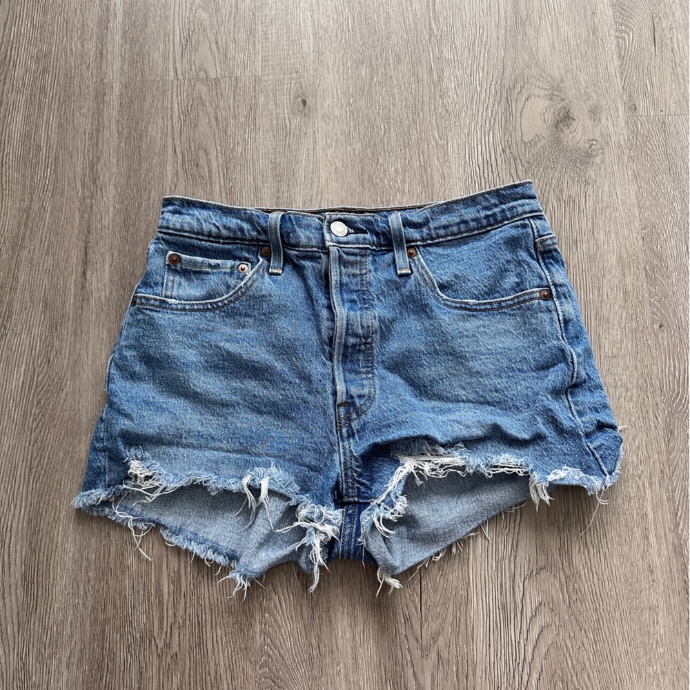 Levi's Blue Jean Shorts Distressed Frayed Hem